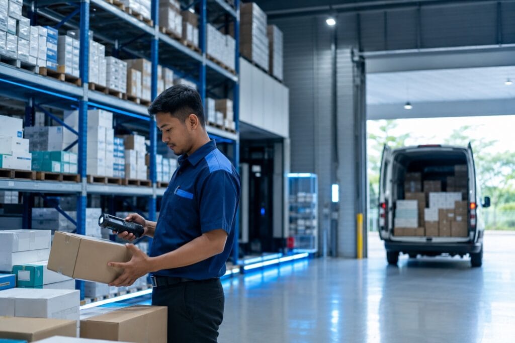 Pharmaceutical Distribution Warehouse With Loading Bay And Delivery Van